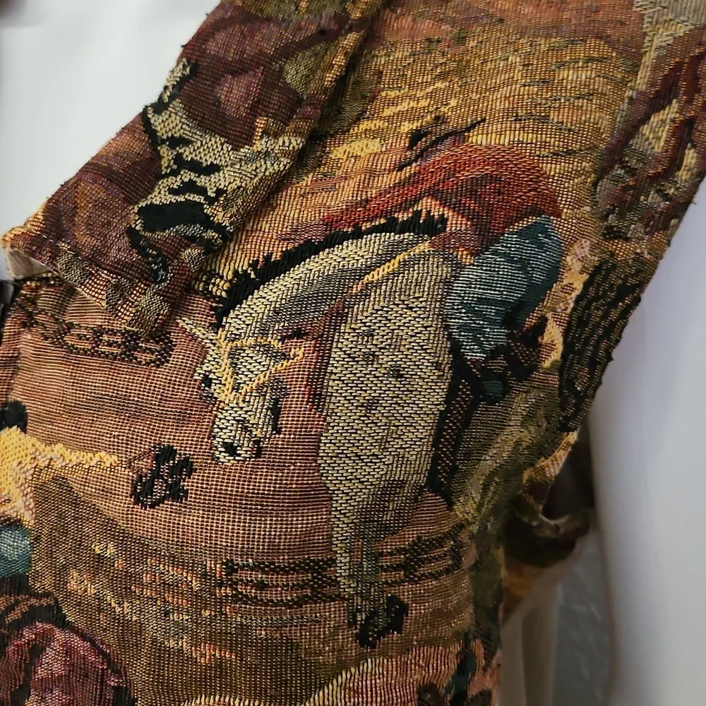 Vtg SADDLE RIDGE 1980s Western Equestrian Horse Tapestry Zipper Vest - Picture 4 of 11